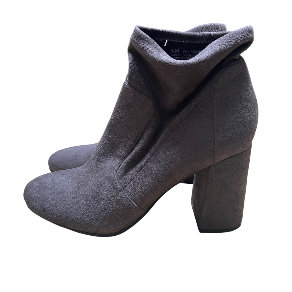 Abound Womens Grey Faux Suede Sock Ankle Boots Block Heel Size 8.5 Bootie Chic